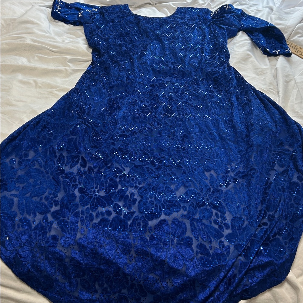 Kurta royal Blue velvet tunic top pearl silver embellishments. Size S pre owned - Picture 16 of 16